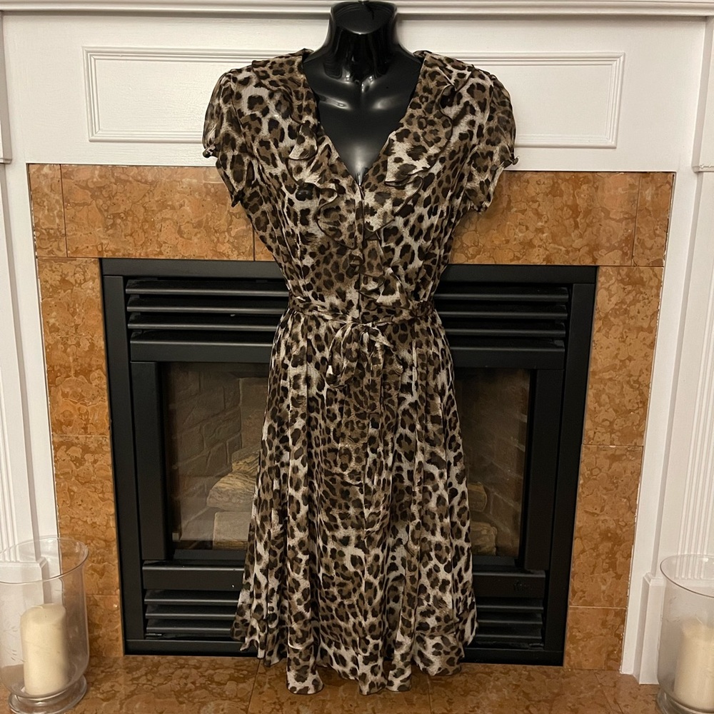 JBS Short Sleeve Belted Dress in Leopard